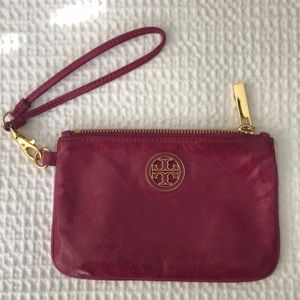 Tory Burch magenta leather wristlet